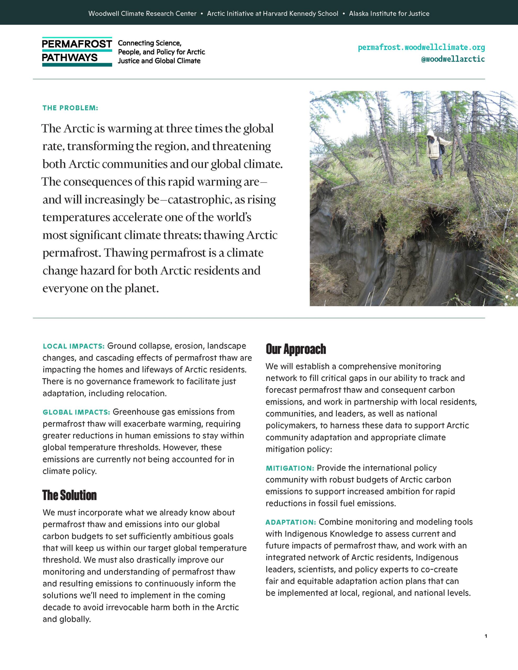 Cover page of Permafrost Pathways project overview handout